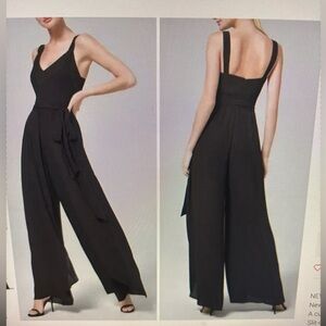 White House Black Market Black Wide-Leg Jumpsuit Slit Detail Size 2